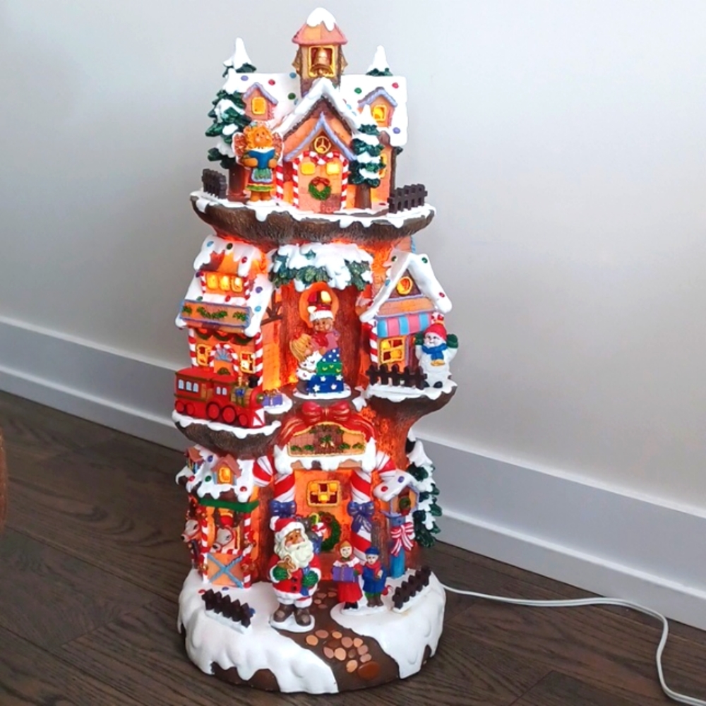 Lighted Santa Workshop Three-Story Tree House Christmas Village